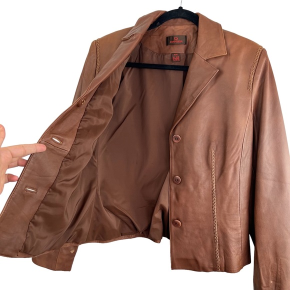 Danier Authentic Vintage Brown Camel Genuine Leather Button Front Blazer size M - Picture 11 of 15